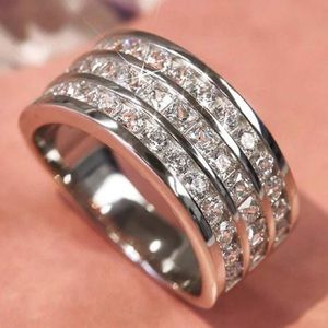 Sterling Silver Luxury High-end Women's Wedding Ring, Geometric Ring CZ Stones.